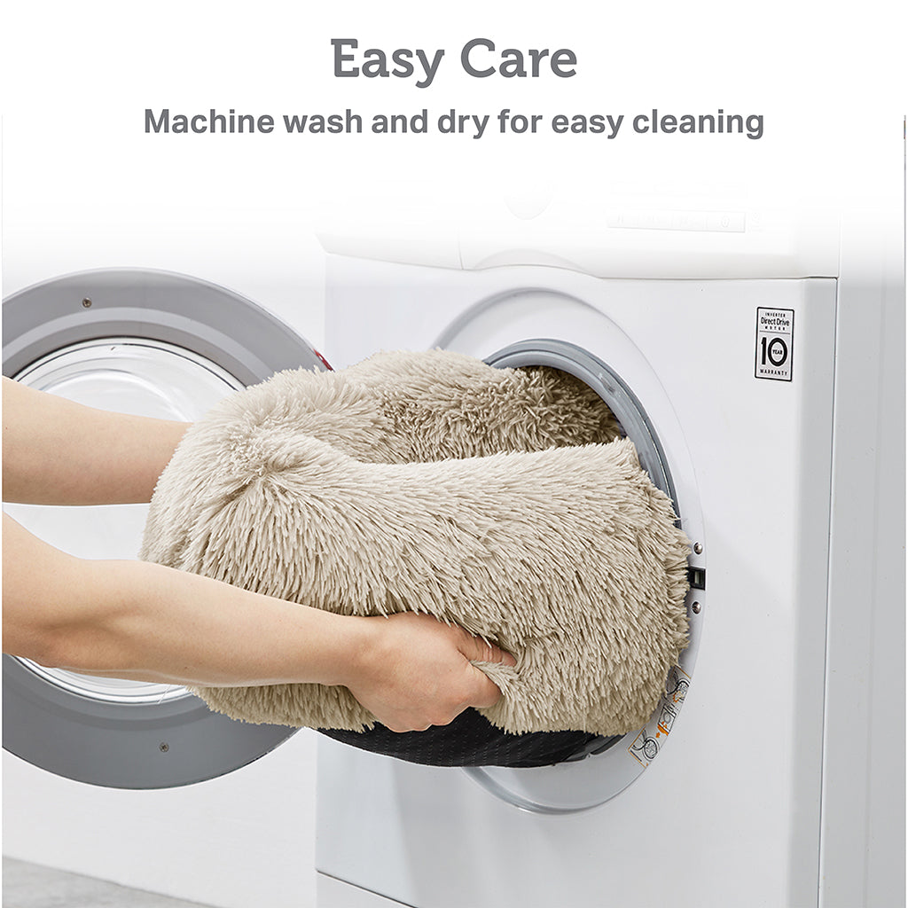 Donut Dog Bed with Hooded Blanket - Luna/Tan