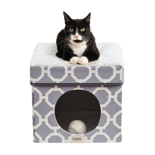 Cat House with Cat Bed | Collapsible Cat Cube Ottoman - Taylor