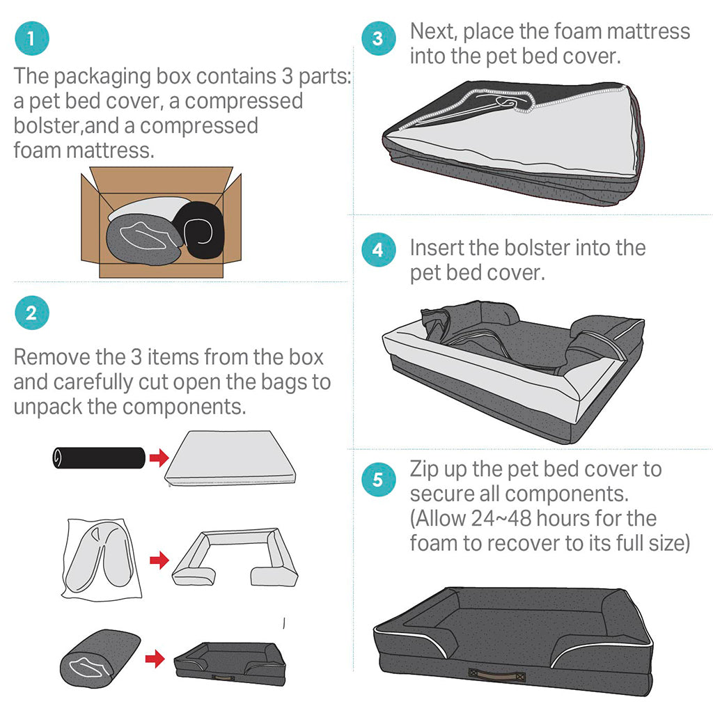 Orthopedic Dog Bed & Cat Bed | Dog Couch with Foam Bolster - Ally/Grey