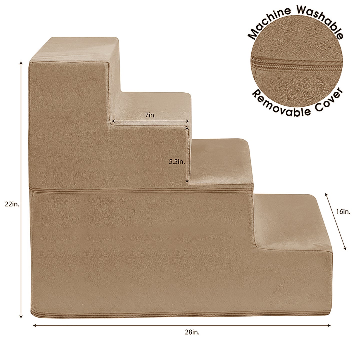 4-Step Pet Stairs | Dog Stairs - Milo/Khaki
