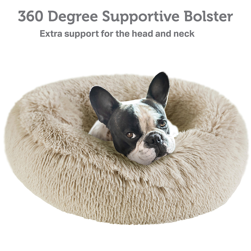 Donut Dog Bed with Hooded Blanket - Luna/Tan