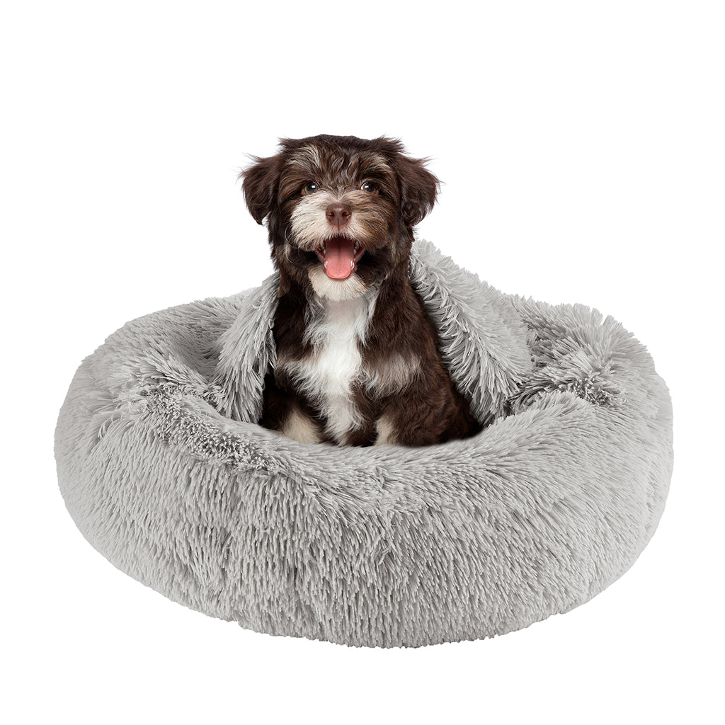 Donut Dog Bed with Hooded Blanket Luna Grey Pet Bed Friends Forever Pets