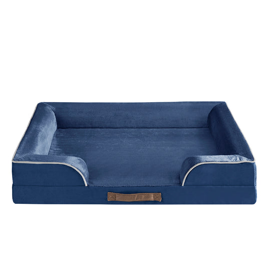 Orthopedic Dog Bed & Cat Bed | Dog Couch with Foam Bolster - Ally/Navy